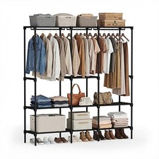 72" Portable 3 Column Closet with Hanging Rods and Storage Shelves, Black