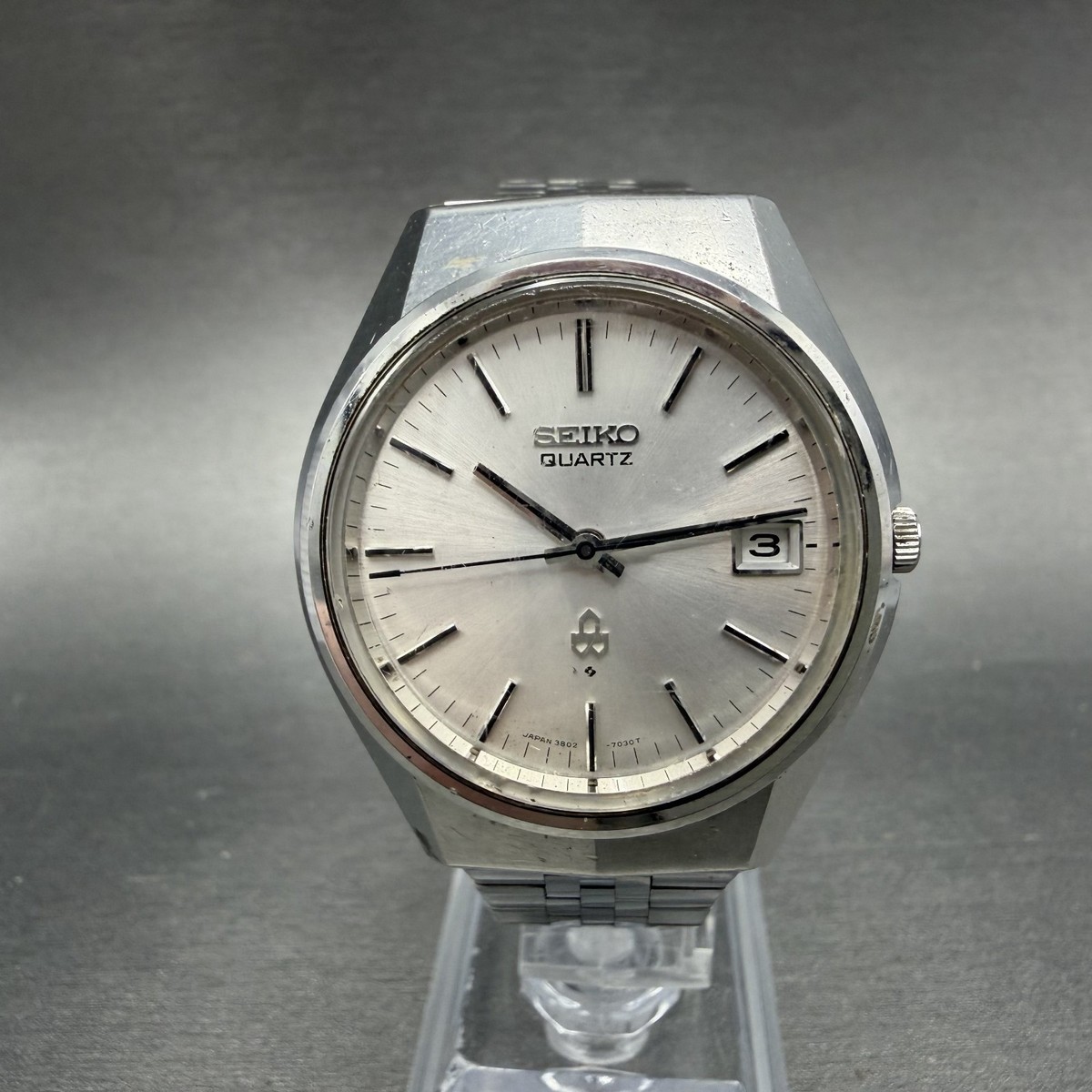 Seiko Watch Men 37mm Silver Dial Silver Tone Date Round 3802-7020