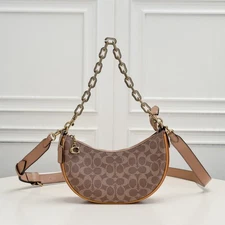 C.oach CM582 Mira Shoulder Bag In Signature Canvas Horse Carriage Print Crescent