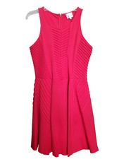 PARKER Vintage Red Pintucked Knit Fit & Flare Party Dress Size Medium 90s