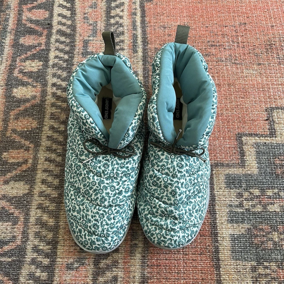 Lands End Mujer Zapatilla Botín Verde Azulado Floral Suela Dura Talla 8 Foto 2 de 4