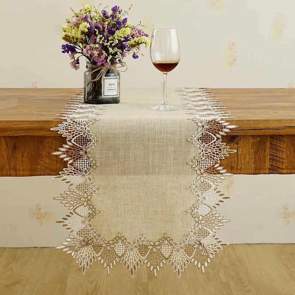 Embroidery Floral Table Cloth Washable Wedding Party Decor Dining Tables - Image 2 of 4