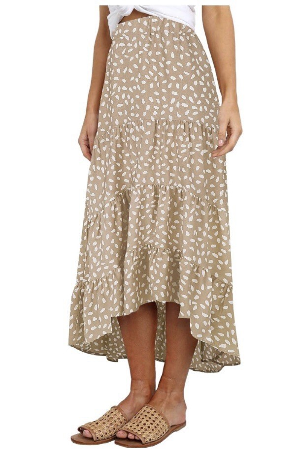 SimplyFun Women’s Long Skirt Boho Floral Elastic High Waist Asymmetrical Hem S