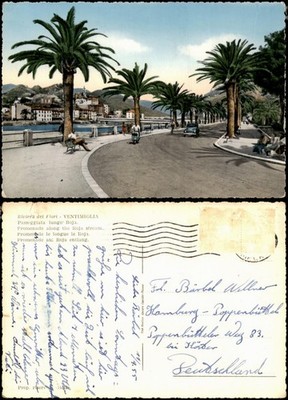 Cartolina Ventimiglia Promenade le longue le Roja. 1955