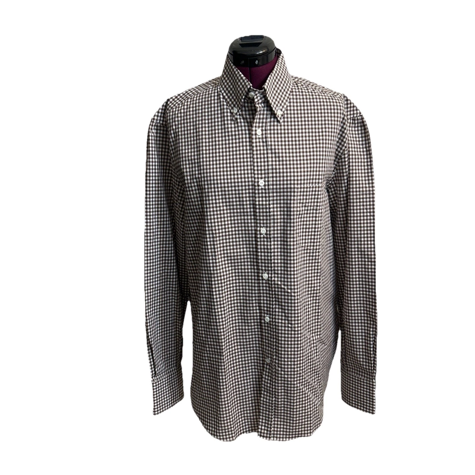Brunello Cucinelli — Brunello Cucinelli  Collar Button Down Brown/White Long Sleeve Sz L Italy Made