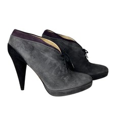 Prada Women's Gray Suede Lace-Up Booties Size 37.5 Italy High Heel Platform