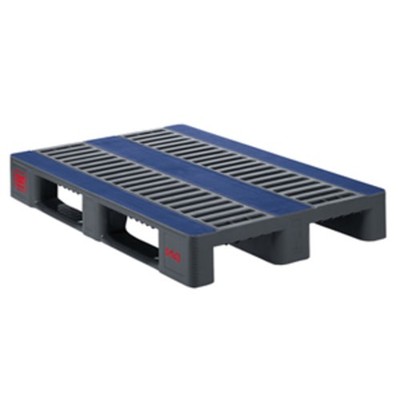 3-Kufen-Palette, HDPE, 1.500 kg, rutschhemmend, 1.200x800x160 mm, grau/blau