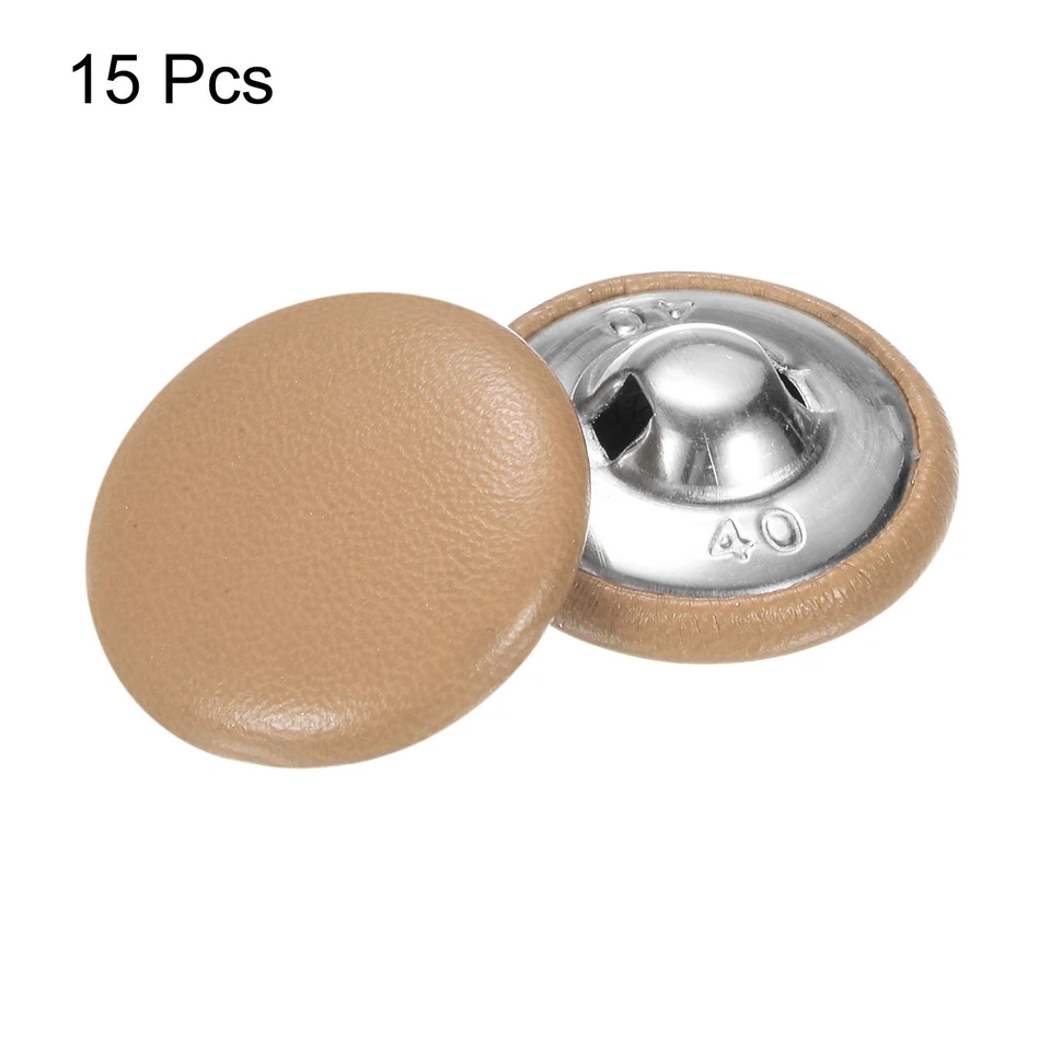 15pcs Leather Covered Button 25mm Metal Round Sewing Buttons Khaki - Image 3 of 4