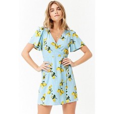 Forever 21 Lemon Print Mini Wrap Dress Size S Small
