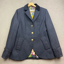 JOULES Tweed Jacket UK 12 Navy SINNINGTON Blazer Hacking Herringbone Country