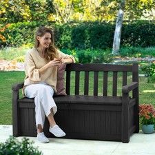 Keter Eden Garden Bench Plastic Storage Patio 265L Graphite Grey Seat Durable