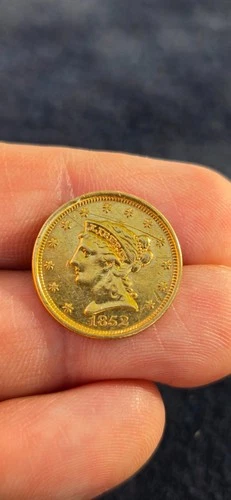 1852 G$2.50 Liberty Head Gold Quarter Eagle Coin W/ 10k Gold Loop Button 4.23 Gr
