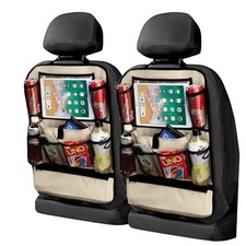 Car Backseat Organizer with Touch Screen Tablet Holder-2 Pcs,9 2 Pack Beige