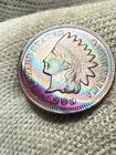 1909 Indian Head Penny Cent ~ Borderline Red & Blue Hue Lustrous AU++ Toned
