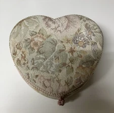 Heart Shaped Sewing/Jewelry Box With Floral Fabric