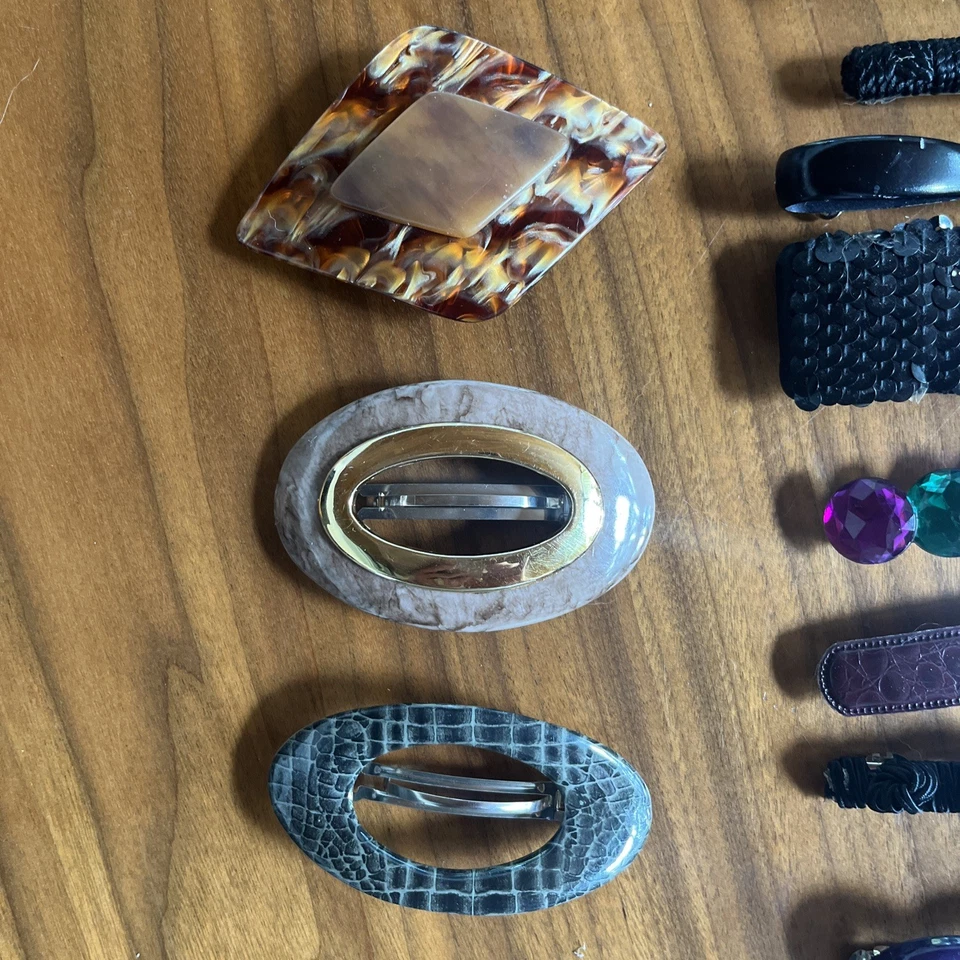 Vintage Tortoise Lucite, Metal, Jewel, France Barrettes Hair Clips Lot Of 11 - Image 3 of 4