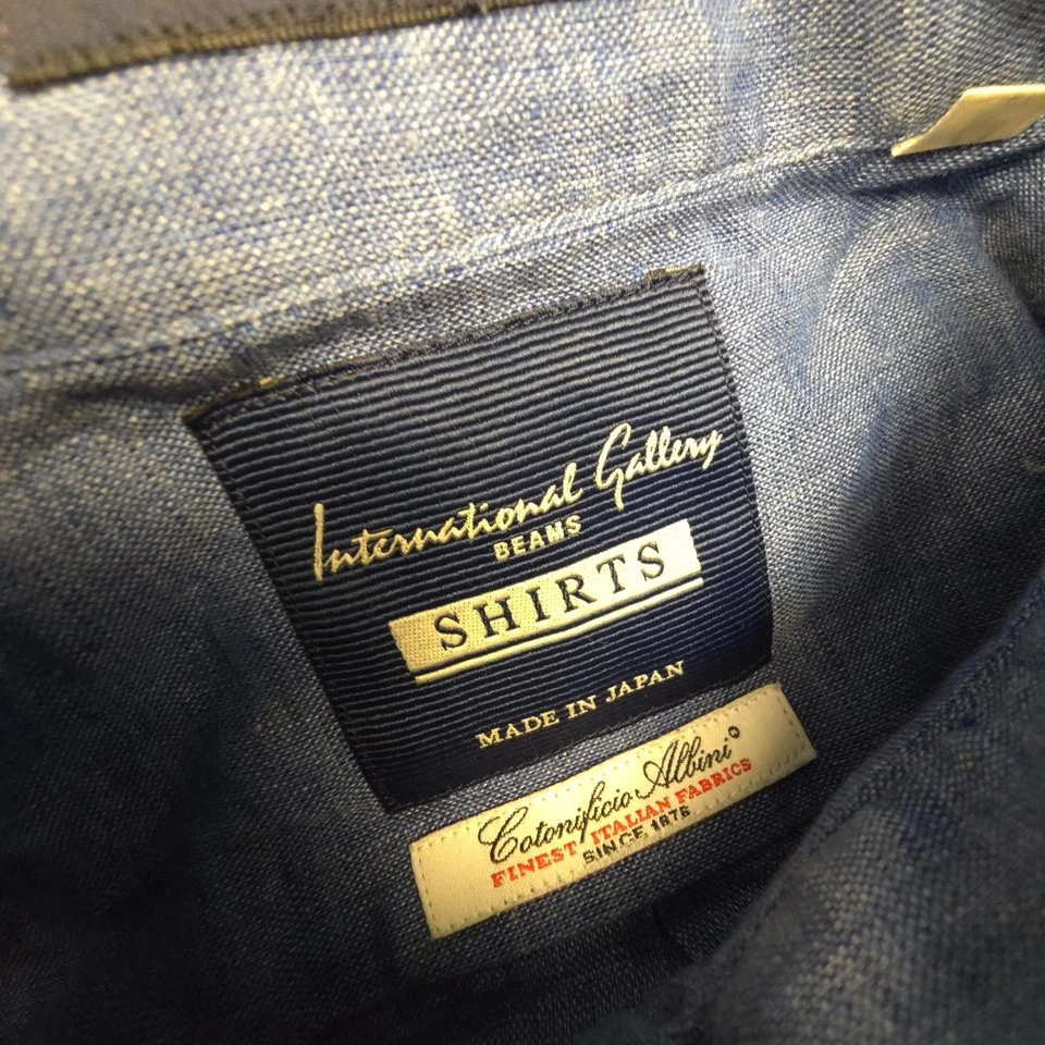 International Gallery BEAMS Shirt mens LARGE Blue linen japan Button Up Size L - Image 2 of 4
