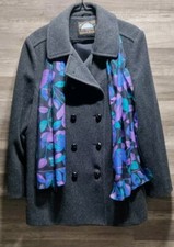 Beautiful Vintage Mackintosh Wool Peacoat Womens Size 10 Black w Scarf USA Made