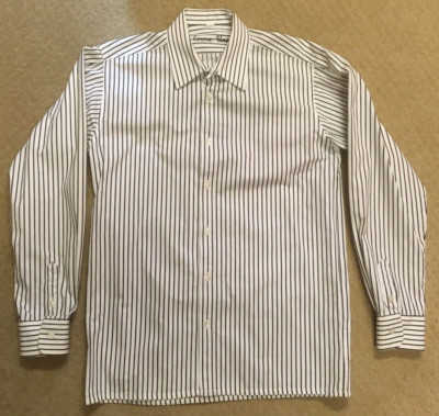 Emme Uno Men's 16 Regular Italian Dress Shirt button up Black Stripe cotton