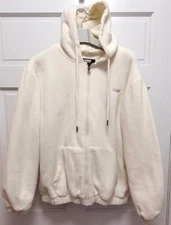 FCMM Men's Full Zip Quilt Padded Lining Fleece Hoodie - Cream - Size Medium