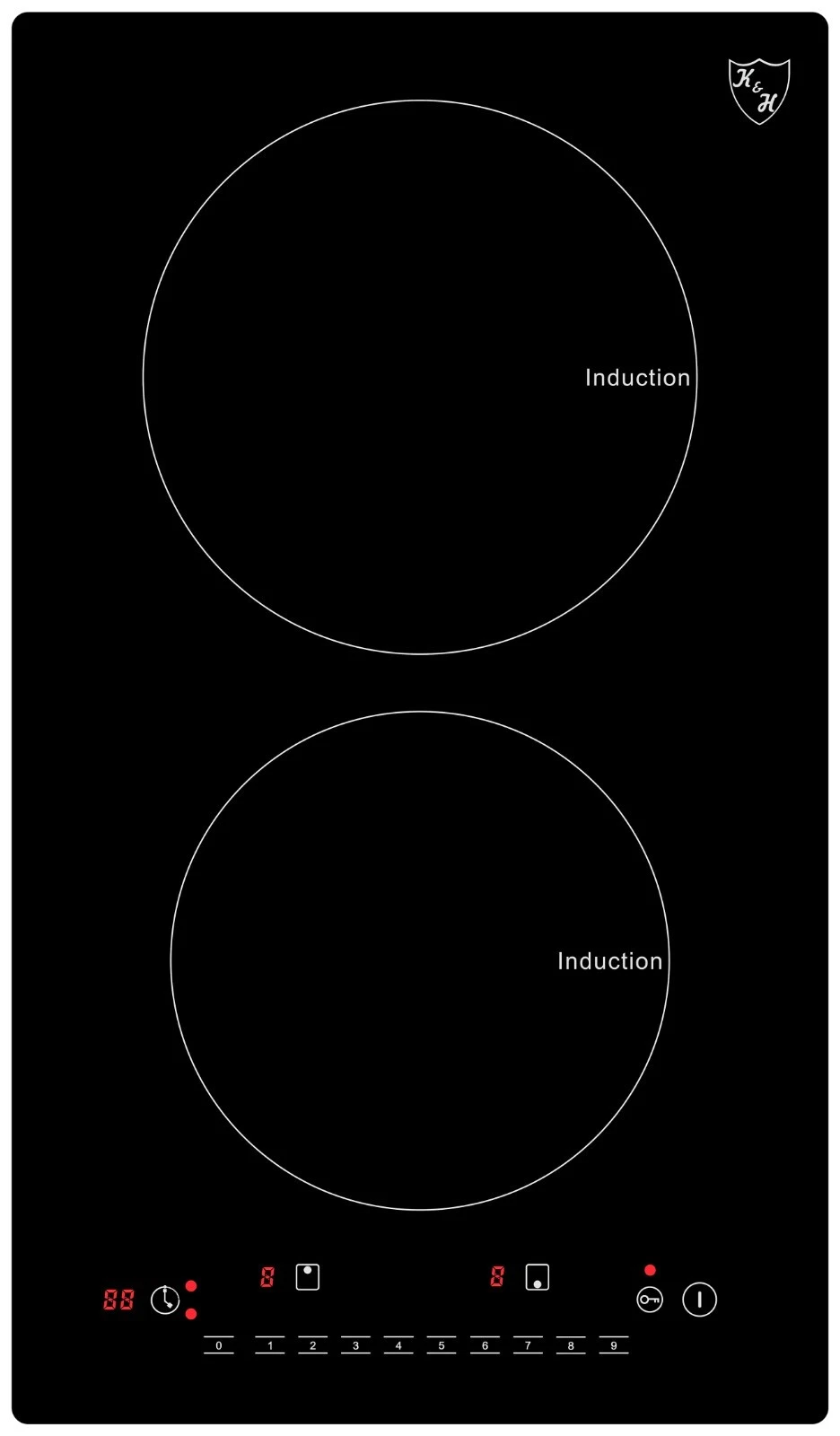 K&H Domino 2 Burner 12" Induction Ceramic Cooktop 240V 3100W INDV-3102