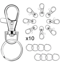 10 Sets Swivel Clasps Lanyard Snap Hook and Flat Key Rings Metal Hooks Key 