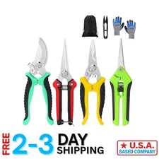 5-Pack Heavy Duty Garden Pruning Shears Set with Ergonomic Gloves - Multi-color