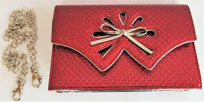 Bellini Faux Snakeskin Patent Leather Tote Clutch Purse Red 