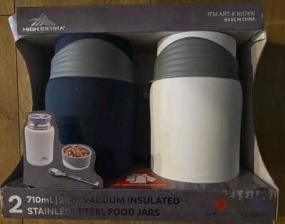  NEW  High Sierra Insulated THERMO Stainless Steel Food Jars White & Blue 24oz