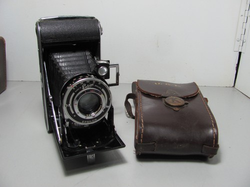 Vintage 40s Ensign Selfix 420 Folding Film Camera & Case Manual Working As Shown
