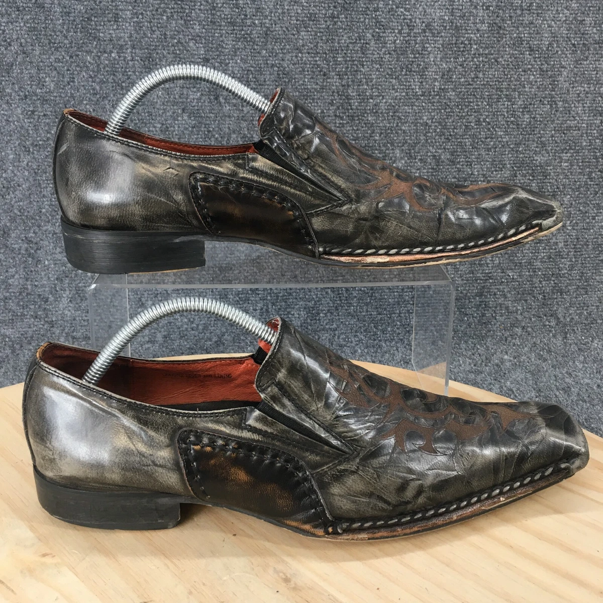 Robert Wayne Shoes Mens 9 Beam Embossed Loafers Slip On Black