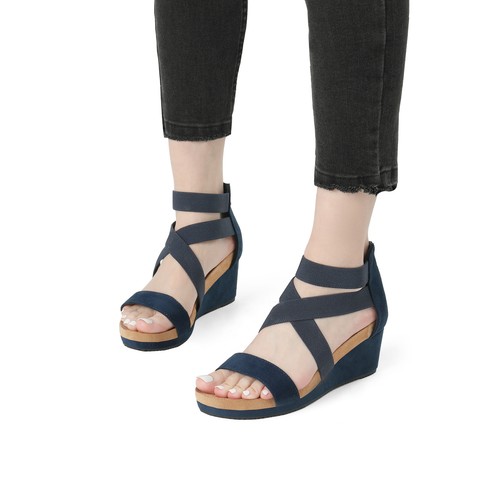 DREAM PAIRS Women Elastic Ankle Strap Open Toe Zipper Platform Wedge Sandals - 第 16/27 張圖片