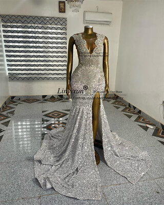 Sliver Sequins Black Girls Prom Dresses Sleeveless Bead Crystals Robes de soire | eBay Sliver Sequins Black Girls Prom Dresses Sleeveless Bead Crystals Robes de soire | eBay