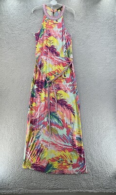 bcbg beach dresses BCBGMaxAzria Dress Women Medium Multicolor Sleveless Maxi Side Slit Cover XS/S or your favorite statement Wedding Gown Dusty Blue Boho fashion Size:L / 16
