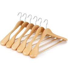 Wide Shoulder Wooden Hangers Suit Hangers with Non Slip Pants Bar & 360° Swiv...