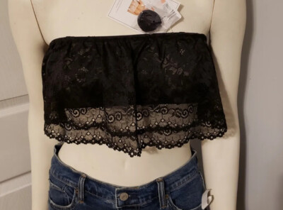 Fashion Forms Flouncy Bandeau Black Lace Elastic Removable Straps NWT Bra Small