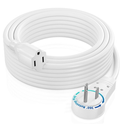 Extension Cord 35FT White Flat Plug 360 Rotating 3 Prong 16AWG UL Certified