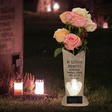 LED Solar Cemetery Vase with Angel Statue  Spikes for Grave Decorations