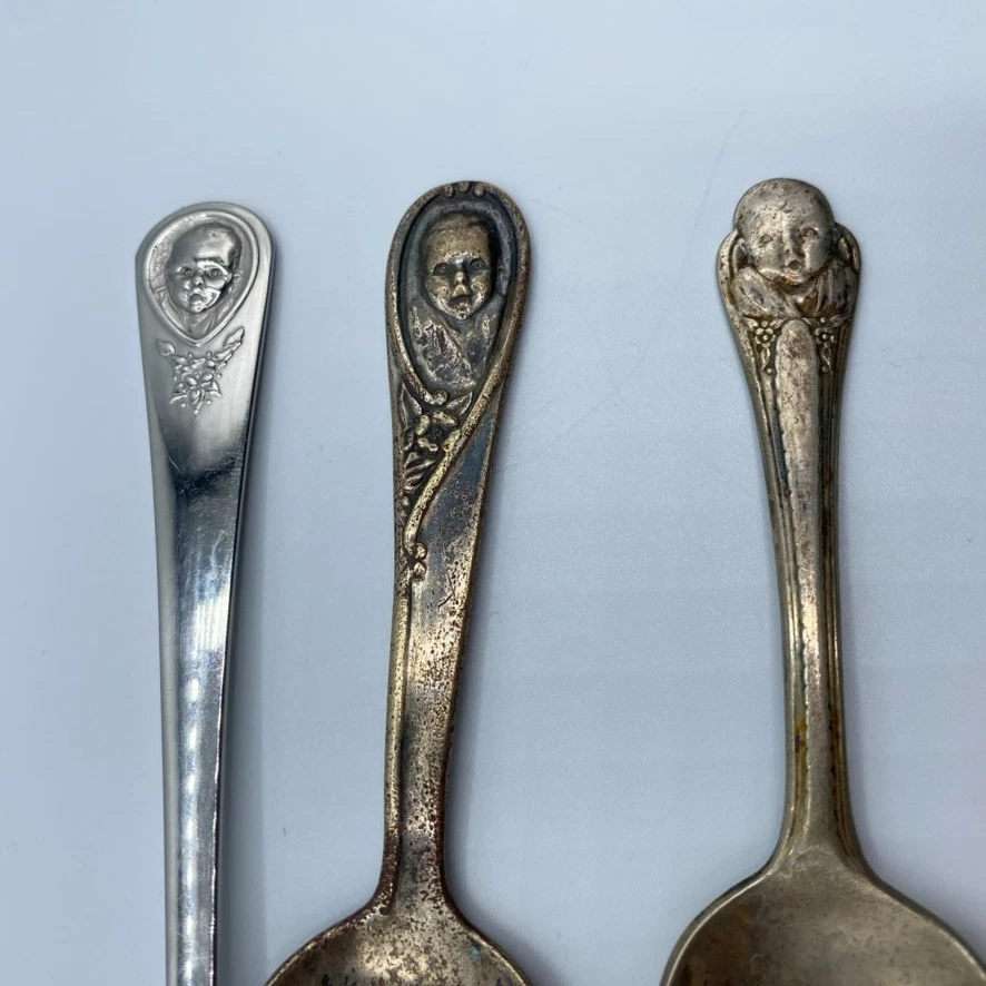 Juego de 3 cucharas cara bebé Gerber Winthrop plateadas y cubiertos Oneida de colección Foto 2 de 4