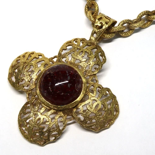 Collana catena lunga Chanel Gripoix filigrana marchio cocco oro 1990 donna