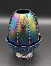 1978 Fenton #8405 Beaded Daisy Fairy Light Lamp Amethyst Carnival - Very Rare