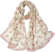 Women Soft Floral Print Shawl Chiffon Sheer Scarf
