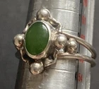 STERLING SILVER 925 Lot Rings A39 As 6.5 Green Aventurine Bali Bead Points Love
