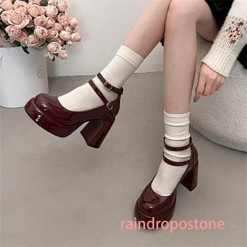 Damen Mary Jane klobige High Heels Schnalle Pumps Mädchen Mode Schuhe Sandalen - Bild 6 von 19