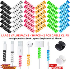 36PCS Cable Protector Cord Saver Charger USB Wire Wrap iPhone Android 2 Clips