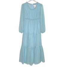 Rachel Parcell XS Long Sleeve Blue Tiered Midi Dress Prairie Cottage Beach 