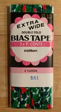 Vintage J&P Coats CHRISTMAS HOLLY 551 Extra Wide Double Fold Bias Tape 3 yds