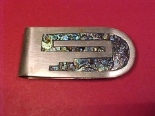 Vintage Silver Inlay Abalone Shell AMERICAN Southwest Money Clip