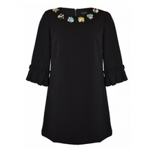 Tahari Arthur S. Levine NWT Black Dress Floral Embellished Pleated Sleeve 12