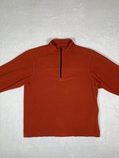 LL Bean Grid Fleece Pullover Mens Medium Orange Quarter Zip Hidden Pocket